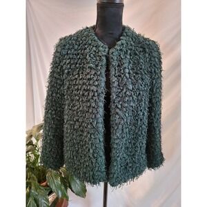 Zara Basic Forest Green Shaggy Popcorn Knit Open Front Jacket Coat Womens Large